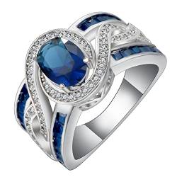 Whoiy Ringe 62, Cute Rings Silber Blau Eheringe Hollow Twisted mit Blauem Zirkonia Verlobungsring für Frauen von Whoiy