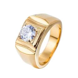 Whoiy Ringe Männer Edelstahl, Verlobungsring Gold Breit Runde Form Solitärring mit Zirkonia 10.5mm Größe 65 (20.7) Zum Valentinstag Jahrestag von Whoiy