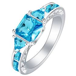 Whoiy Ringe Set Silber Blau, Hochzeitsringe Frauen Eheringe Eleganter Dreieckiger Quadratischer Zirkonia Hellblau 62 (19.7) Verlobungsring für Frauen von Whoiy