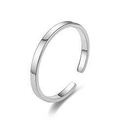 Whoiy Ringe Verlobungsring Silber, Edelstahl Ringe Dünn Offener Ring Verstellbar Bandringe 2MM für Damen Größe 57 (18.1) von Whoiy