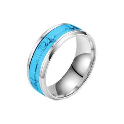 Whoiy Ringe Verlobungsringe Silber mit Gravur, Edelstahl Ringe Herzschlag Leuchtend Ehering 8MM für Herren Größe 54 (17.2) von Whoiy