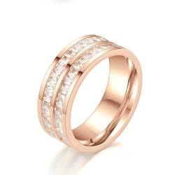 Whoiy Rosegold Ringe Frauen Ewigkeit 8MM mit Zirkonia, Hochzeit Ring Edelstahl Ringe Eheringe für Sie mit Gravur Größe 60 (19.1) von Whoiy