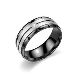 Whoiy Schwarz Ringe Herren Matt 8MM mit Zirkonia, Verlobungsringe Hochzeitsringe Edelstahl Ehebandring für Ihn mit Gravur Größe 62 (19.7) von Whoiy