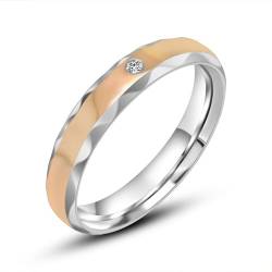 Whoiy Silber Gold Verlobungsringe Verlobungsringe Poliert mit Zirkonia, Frauen Hochzeit Ring 3.9MM Zweifarbig Edelstahl Ringe mit Gravur Größe 49 (15.6) von Whoiy