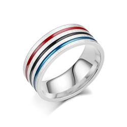 Whoiy Silber Ringe Frauen Regenbogen 8MM, Eheringe Freundschaftsringe Emaille Edelstahl Titanringe Eheringe für Sie mit Gravur Größe 57 (18.1) von Whoiy