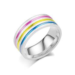 Whoiy Silber Ringe Unisex Regenbogen 8MM, Ringe Verlobung Ringe Emaille Edelstahl Ehebandring für mit Gravur Größe 54 (17.2) von Whoiy