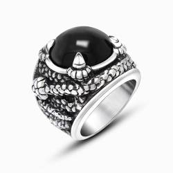 Whoiy Silber Schwarz Verlobungs Ringe Gothic Punk mit Schwarzer Achat, Männer Eheringe Hochzeitsringe Edelstahl Ringe mit Gravur Größe 62 (19.7) von Whoiy