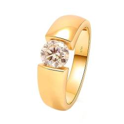 Whoiy Trauringe Gold 585, 1ct Moissanit Verlobungs Eheringe Damen Solitär Einfach Echt 14 Karat Gelbgold Hochzeitsringe für Frauen Größe 67 (21.3) von Whoiy