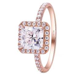 Whoiy Trauringe Gold 585, 2ct Moissanit Verlobungs Eheringe Damen Heiligenschein Echt 14 Karat Rosegold Hochzeitsringe für Frauen Größe 49 (15.6) von Whoiy