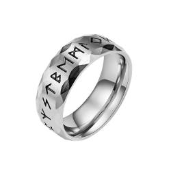 Whoiy Verlobungs Ring Herren 8MM mit Personalisiert Gravur, Silber Ringe Punk Wikinger Edelstahl Hochzeit-Ring für Ihn Größe 65 (20.7) von Whoiy
