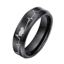 Whoiy Wolframcarbid Eheringe Freundschaftsringe Ringe Damen Herzschlag, Schwarz Ringe 6MM Trauringe Verlobungsringe Gravur Personalisiert Größe 54 (17.2) von Whoiy