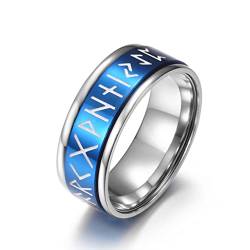 Wikinger Ringe für Paare, Freundschaftsringe für 2 Edelstahl Blau Ring mit Wikingerschrift für Männer 57 (18.1) Kostenlos Gravieren von Whoiy