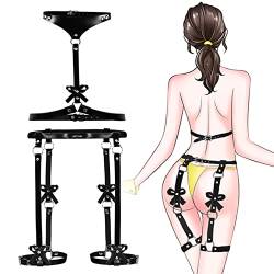 Wholede BDSM Damen Punk Gothic leder Kleidung Set,Verstellbarer Leder Harness Taille Bein Caged erotische Fetisch Sexspiele Punk Gothic Sexy Kleidung von Wholede