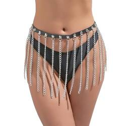 Wholede Damen Punk LederTaille Körperkette Gürtel,Sexy Geschichtet Ketten Einstellbare Mehrlagig Taille Ketten,Party Sexy Gothic Accessoires für Frauen Schwarz von Wholede