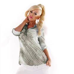Wholefashion Damen Bluse Italy Moda Tunika Leinen Bluse Fischerhemd Dots Sequin (One Size, Grün) von Wholefashion