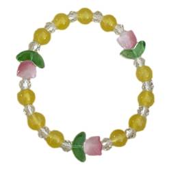 Whrcy Blumen-Charm-Perlenarmband, Blumen-Perlenarmbänder für Frauen, Handgefertigte Tulpen-Freundschaftsarmbänder, Modische Handgelenk-Charm-Perlen-Stretch-Armbänder, Schmuck-Accessoires für Frauen von Whrcy