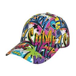 Whuanlo Cool Skull Baseball Cap Verstellbar Trucker Hut Sonnenhut Outdoor Hut Cap Unisex, Buntes Graffiti-Muster, One size von Whuanlo