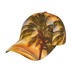 Whuanlo Cool Skull Baseball Cap Verstellbar Trucker Hut Sonnenhut Outdoor Hut Cap Unisex, Tropischer Strand Palme Sonnenuntergang, One size von Whuanlo