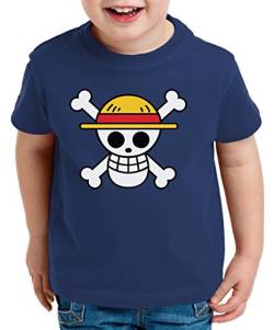 Logo Pirat Kinder T-Shirt Ruffy Zoro One Nami Lysop Piece Portgas D, Farbe:Dunkelblau;Kinder T-Shirt Größe:110/116 von WhyKiki