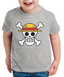 Logo Pirat Kinder T-Shirt Ruffy Zoro One Nami Lysop Piece Portgas D., Farbe:Dunkelgrau Meliert;Kinder T-Shirt Größe:152/164 von WhyKiki