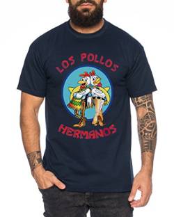Los Pollos Herren T-Shirt Hermanos Bad Heisenberg Breaking, Farbe:Dunkelblau;Größe:M von WhyKiki