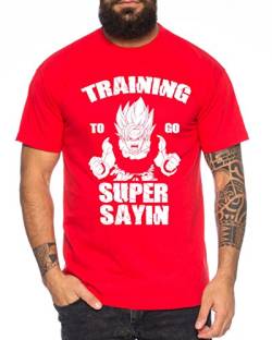 Training to go Super Saiyan Herren T-Shirt One Goku Dragon Master Son Ball Vegeta Turtle Roshi Piece Golds Db, Farbe:Rot;Größe:L von WhyKiki