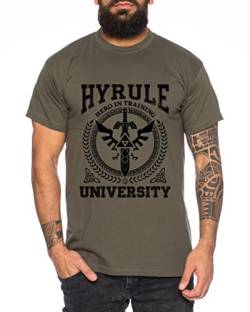 University of Hyrule Herren T-Shirt link Wappen Gamer SNES Ocarina, Farbe:Khaki;Größe:XL von WhyKiki