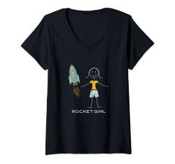 Damen Lustige Damen Rakete Girl Space T-Shirt mit V-Ausschnitt von Whyitsme Design