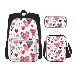 3-in-1-Rucksack in Herzform für Kinder, Schultasche für Teenager, Mädchen, Damen, Laptop-Rucksack mit Lunch-Tasche, Federmäppchen, Schwarz , Einheitsgröße von WiNwon