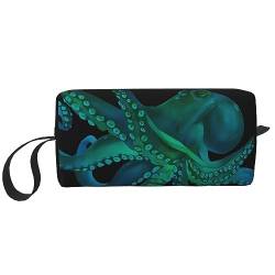 Blaue Aquarell Octopus Make-up Tasche Tragbare Kosmetiktasche Reißverschluss Kleine Tasche Handtasche Reise Toilettenartikel Organizer Aufbewahrungstasche für Frauen, weiß, Einheitsgröße von WiNwon