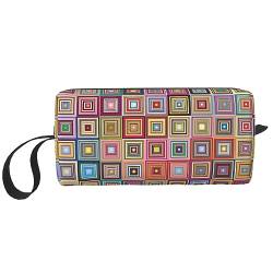 Bunte Quadrate Print Make-up Tasche Kosmetiktasche Tragbare Wasserdichte Aufbewahrungstasche Reise Toilettenartikel Organizer Tasche für Frauen, weiß, Einheitsgröße von WiNwon