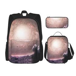 Galaxy Cloud Rucksack-Set, 3-in-1, Kinder-Schultasche für Teenager, Mädchen, Damen, Laptop-Rucksack mit Lunch-Tasche, Federmäppchen, Schwarz , Einheitsgröße von WiNwon