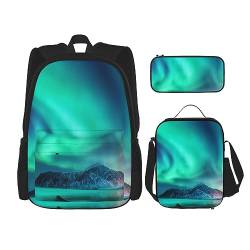 Galaxy Night Starry Rucksack Set 3-in-1 Kinder Schultasche für Teenager Mädchen Damen Laptop Rucksack mit Lunchtasche Federmäppchen, Schwarz , Einheitsgröße von WiNwon