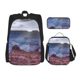 Grand Canyon Rucksack-Set, 3-in-1, Kinder-Schultasche für Teenager, Mädchen, Damen, Laptop-Rucksack mit Lunch-Tasche, Federmäppchen, Schwarz , Einheitsgröße von WiNwon