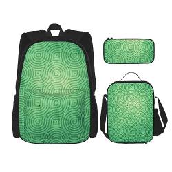 Green Curve Texture Rucksack Set 3-in-1 Kinder Schultasche für Teenager Mädchen Damen Laptop Rucksack mit Lunchtasche Federmäppchen, Schwarz , Einheitsgröße von WiNwon