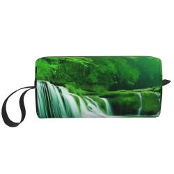 Green Trees Make-up-Tasche mit kleinen Wasserfällen bedruckt, Kosmetiktasche, tragbar, wasserdicht, Aufbewahrungstasche, Reise-Kulturbeutel, Organizer für Damen, weiß, Einheitsgröße von WiNwon