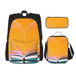Love Shape Book Backpack Set 3-in-1 Kids School Bag for Teen Girls Womens Laptop Backpack with Lunch Bag Pencil Case, Schwarz , Einheitsgröße von WiNwon