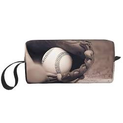 Make-up-Tasche mit Baseball- und Handschuh-Aufdruck, tragbar, wasserdicht, Aufbewahrungstasche, Reise-Kulturbeutel, Organizer-Tasche für Damen, weiß, Einheitsgröße von WiNwon