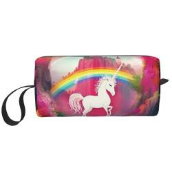 Make-up-Tasche mit Fantasy-Regenbogen-Druck, tragbar, wasserdicht, Aufbewahrungstasche, Reise-Kulturbeutel, Organizer für Damen, weiß, Einheitsgröße von WiNwon