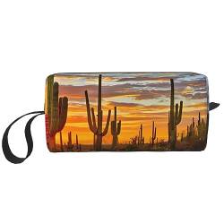 Make-up-Tasche mit Sonnenuntergang-Kaktus in Wüsten-Aufdruck, Kosmetiktasche, tragbar, wasserdicht, Aufbewahrungstasche, Reise-Kulturbeutel, Organizer-Tasche für Damen, weiß, Einheitsgröße von WiNwon