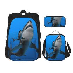 Mama und Fisch Rucksack-Set 3-in-1 Kinder Schultasche für Teenager Mädchen Damen Laptop Rucksack mit Lunchtasche Federmäppchen, Schwarz , Einheitsgröße von WiNwon