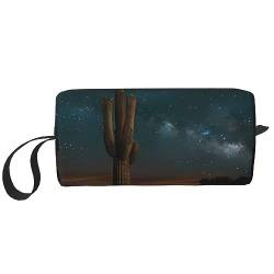 Milky Way Saguaro Kaktus Make-up-Tasche Tragbare Kosmetiktasche Reißverschluss Kleine Tasche Handtasche Reise Kulturartikel Organizer Aufbewahrungstasche für Frauen, weiß, Einheitsgröße von WiNwon