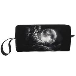 Moon Astronaut Make-up-Tasche, tragbare Kosmetiktasche, Reißverschluss, kleine Tasche, Handtasche, Reise-Kulturbeutel, Organizer, Aufbewahrungstasche für Frauen, weiß, Einheitsgröße von WiNwon