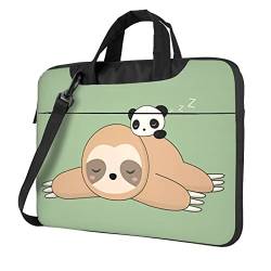 Netter Panda Und Faultier Gedruckt Laptop Umhängetasche Ultra Dünn Laptop Fall Schulter Aktentasche Messenger Bag Für 13 Bis 15,6 Zoll, Schwarz , 14 inch von WiNwon