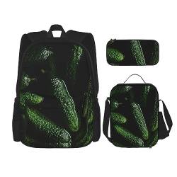 Pickle Rucksack-Set, 3-in-1, Kinder-Schultasche für Teenager, Mädchen, Damen, Laptop-Rucksack mit Lunch-Tasche, Federmäppchen, Schwarz , Einheitsgröße von WiNwon