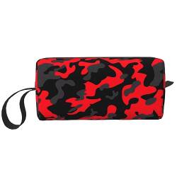 Rote Camo Make-up Tasche Tragbare Kosmetiktasche Reißverschluss Kleine Tasche Handtasche Reise Toilettenartikel Organizer Aufbewahrungstasche für Frauen, weiß, Einheitsgröße von WiNwon
