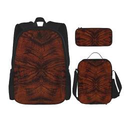 Rotes Holz-Rucksack-Set, 3-in-1, Kinder-Schultasche für Teenager, Mädchen, Damen, Laptop-Rucksack mit Lunch-Tasche, Federmäppchen, Schwarz , Einheitsgröße von WiNwon