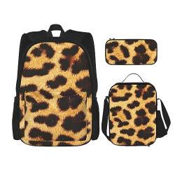 Rucksack mit Leopardenmuster, 3-in-1, Kinder-Schultasche für Teenager, Mädchen, Damen, Laptop-Rucksack mit Lunch-Tasche, Federmäppchen, Schwarz , Einheitsgröße von WiNwon