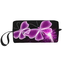 Schöne lila Schmetterling Print Make-up Tasche Kosmetiktasche Tragbare Wasserdichte Aufbewahrungstasche Reise Toilettenartikel Organizer Tasche für Frauen, weiß, Einheitsgröße von WiNwon