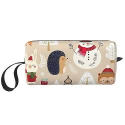 Süße Tiere mit Schneemann Print Make-up-Tasche Kosmetiktasche Tragbare wasserdichte Aufbewahrungstasche Reise Kulturbeutel Organizer Tasche für Frauen, weiß, Einheitsgröße von WiNwon